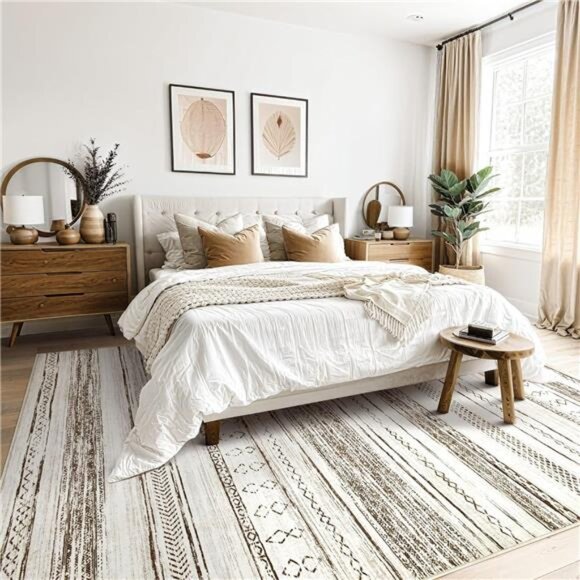 Area Rug Living Room Rugs-5x7 Washable Large Soft Neutral Boho Moroccan Bohemian - Picture 2 of 6